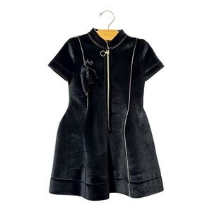 Val Max Girls Black Velvet Dress Size 6 A Line Short Sleeves Holiday Zip Front